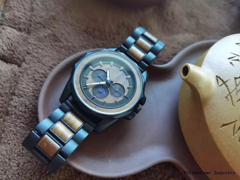 Luxury Chronograph Alloy Wooden Watches New Design Men Wooden Quartz