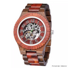 Waterproof Red Wooden Skeleton Dial Automatic Mechanical WristWatch