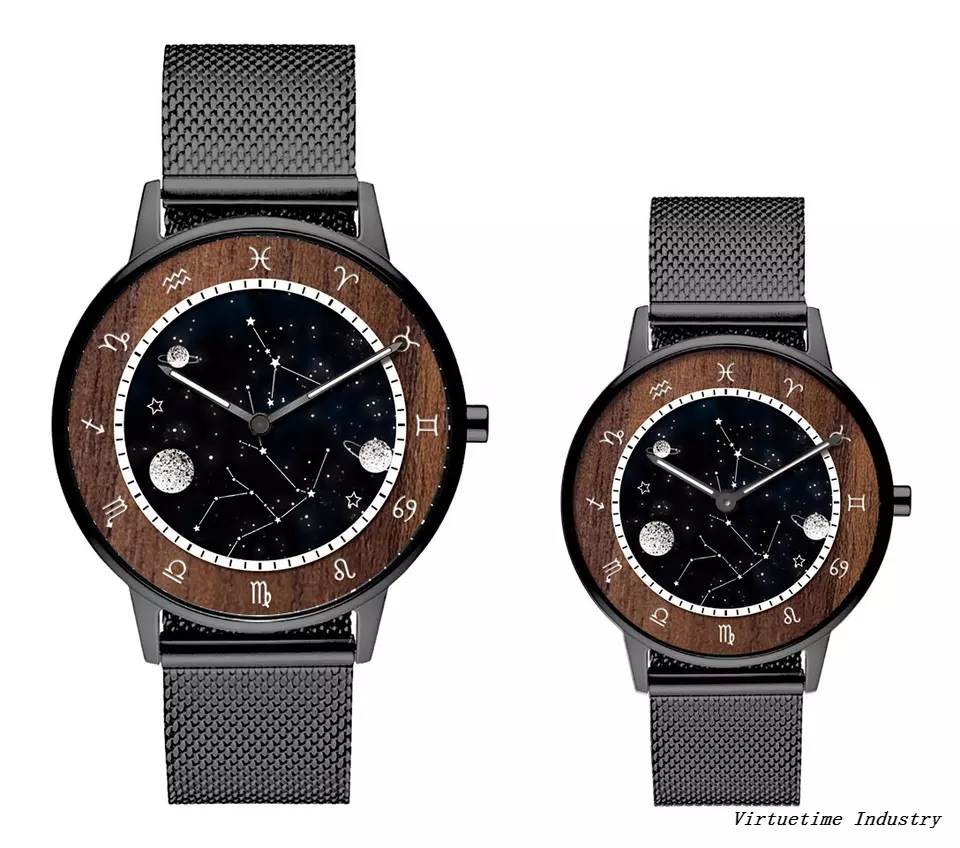 Logo Custom Couple Stainless Steel Wristwatch Set with Zodiac Sign And Luminous