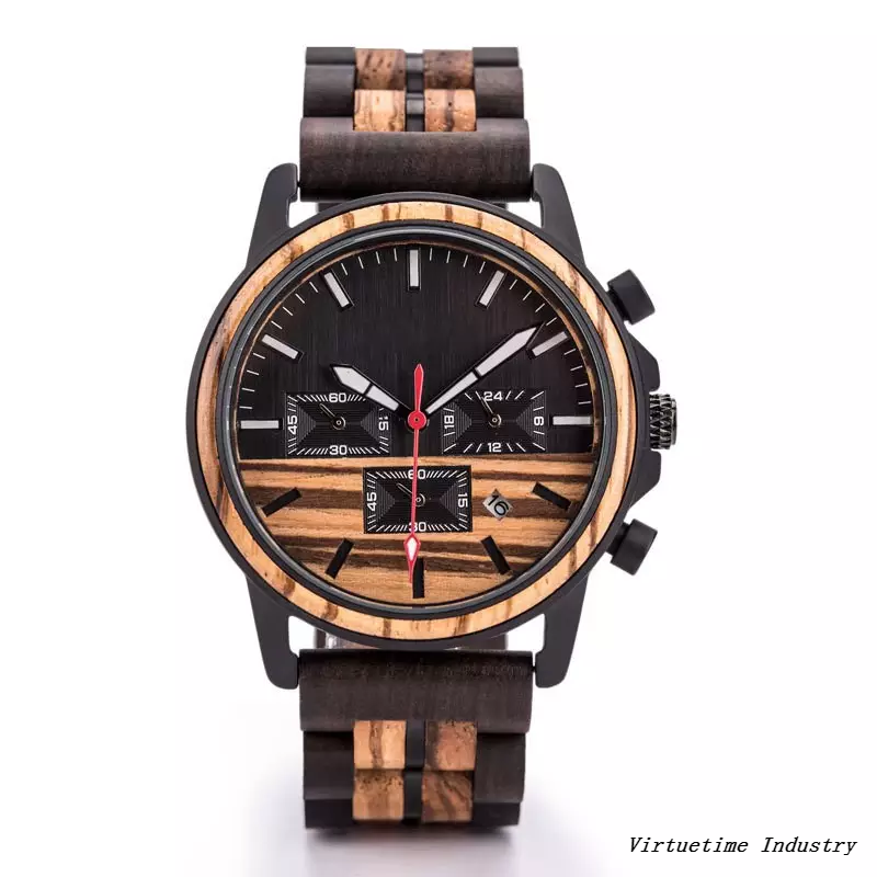 Luminous Wooden Chronograph Quartz Watch Custom Logo