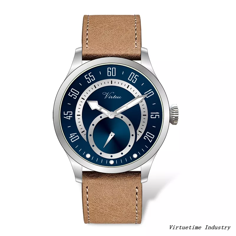 Men's Stainless Steel Watch with Genuine Leather Logo Custom Waterproof Wristwatch