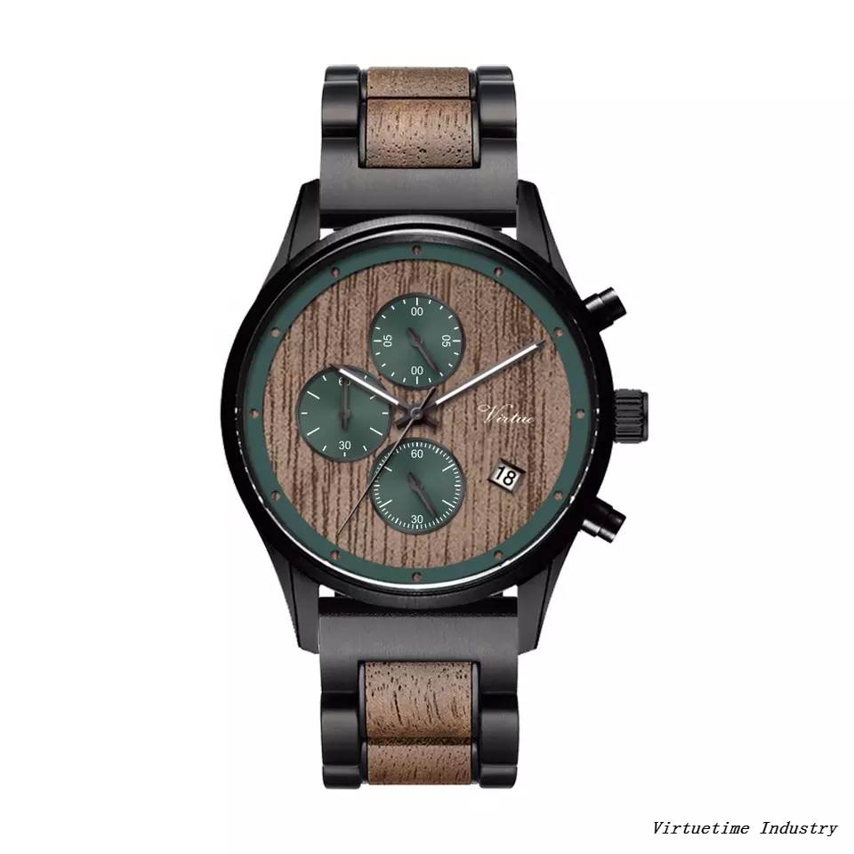 Stainless Steel Watches Men Wrist Wooden Watch Unique Design Japan Chronograph Movt Customized Logo