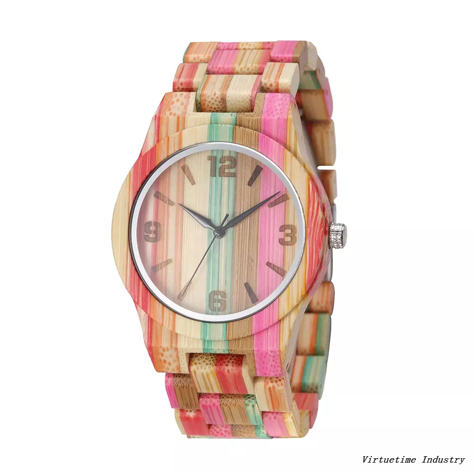 100% Healthy Bamboo Wooden Wristwatch Men's Colorful Casual Watch 